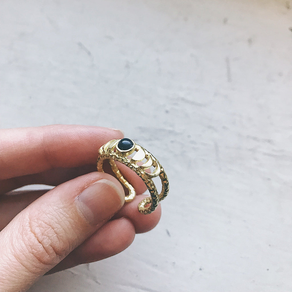 Moon Phase Ring with Black Opal