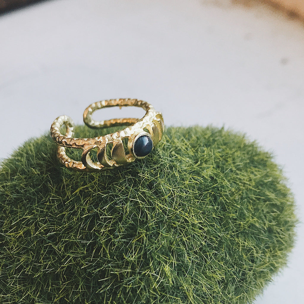 Moon Phase Ring with Black Opal