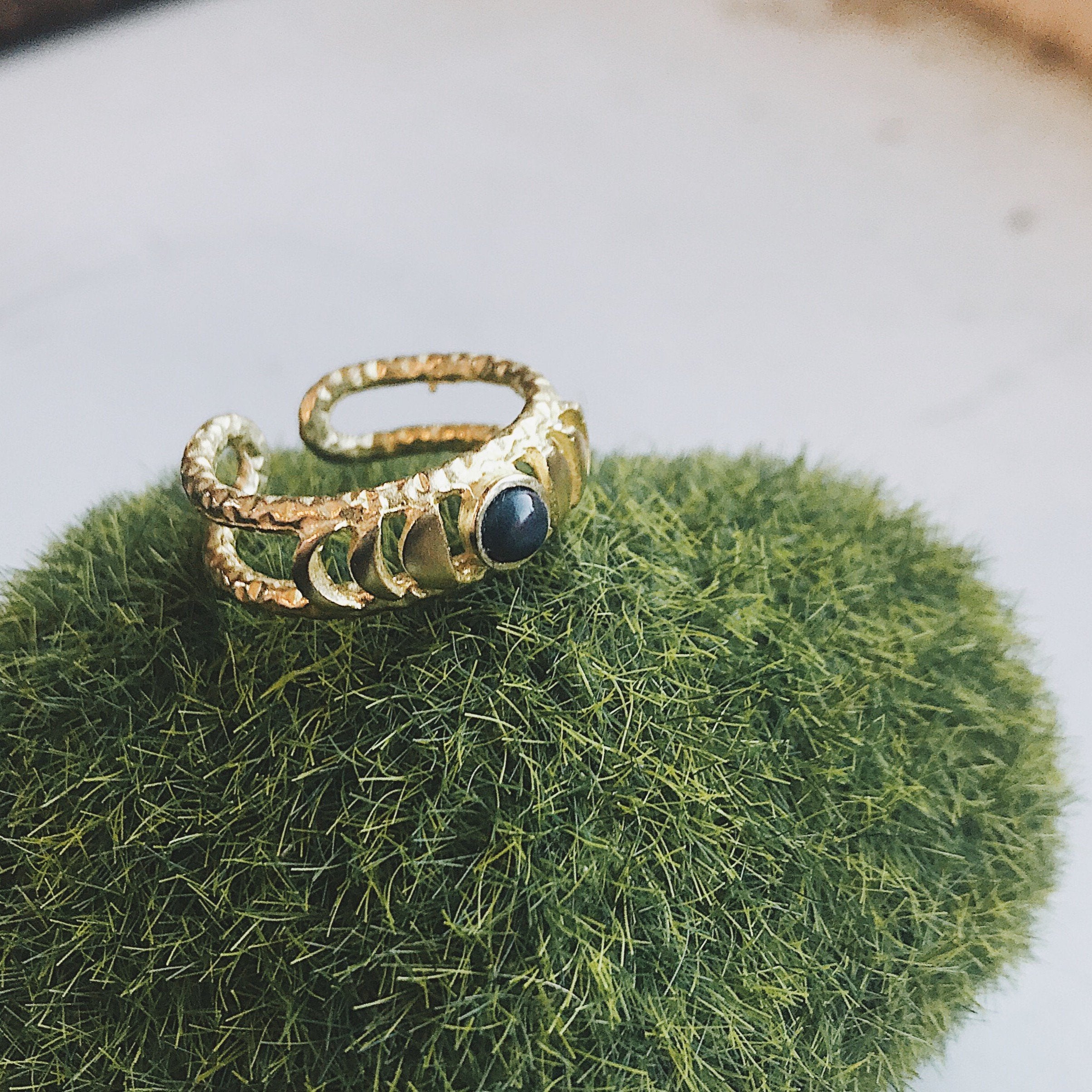 Moon Phase Ring with Black Opal