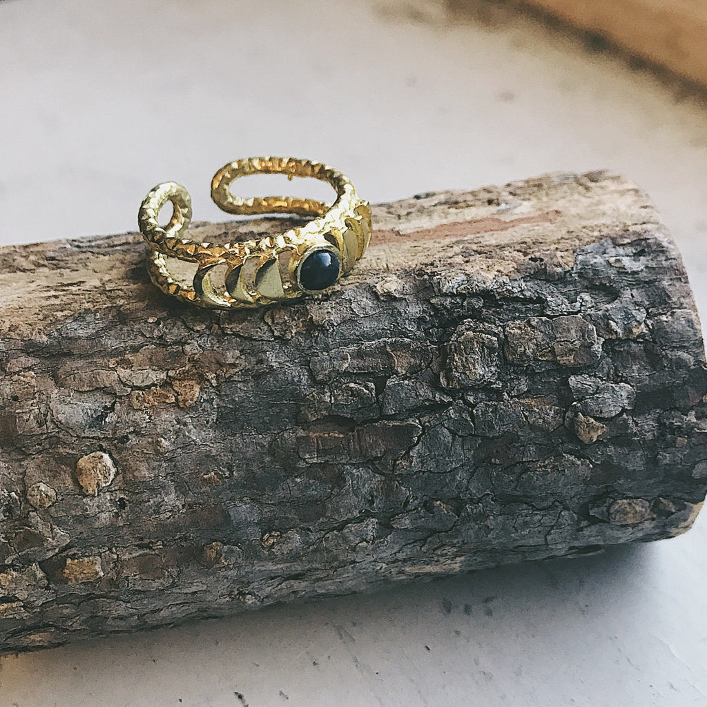 Moon Phase Ring with Black Opal